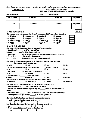 2 Đề thi khảo sát chất lượng học kỳ I môn tiếng Anh Lớp 11 - Năm học 2016-2017 - Sở giáo dục và đào tạo Thanh Hóa (Có đáp án)